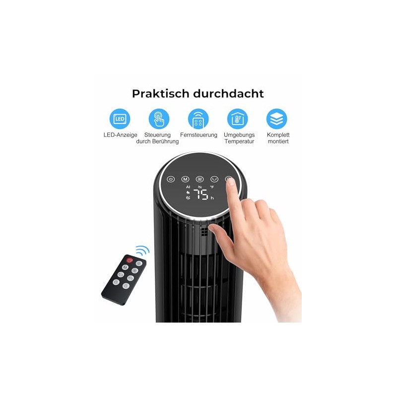PNTCK Tower Fan with Remote Control, 33 cm Quiet Fan