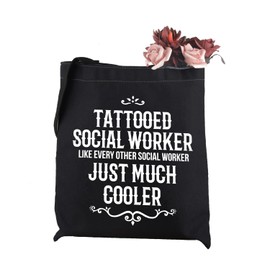 WCGXKO Tattooed Social Worker Tote Bag Social Worker Gift Social Services Appreciation gift for Coworker Employees (Tattooed Tote CA)