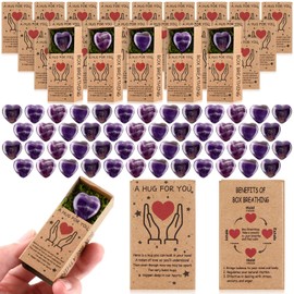 Landical 50 Sets Pocket Hug Token Gifts Small Crystal Heart Stones Bulk with Boxes Mini Heart Shape Natural Stones for Colleagues Family Distance Social Celebration of Life Gifts(Purple)