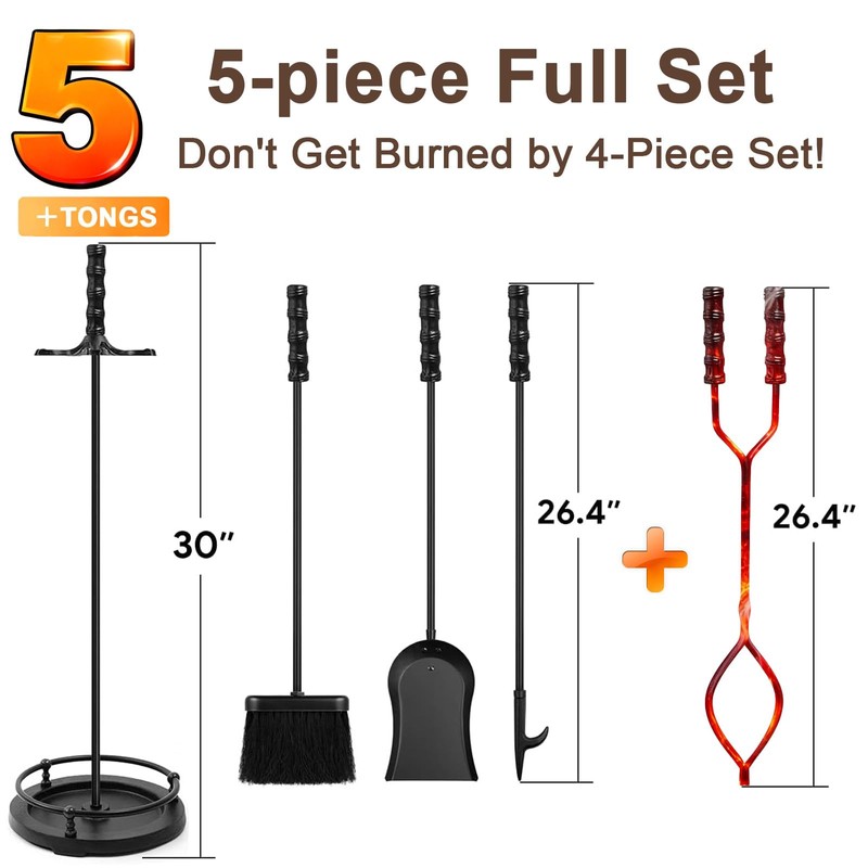 AMAGABELI GARDEN & HOME 5 Pieces Fireplace Tools Sets Wrought