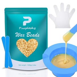 PURPLESKY Purpesky Perlas De Cera A Granel, 2.4 Libras De Perlas De Cera Dura Para Depilación, Cera Brasileña Gruesa Para Rostro, Piernas, Bikini, Kit De Depilación Casera Con Recipiente Plegable(Crem