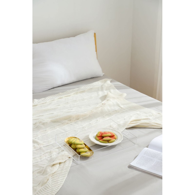 BEYLANG Clear Sturdy Acrylic Serving Tray with Handles-12x20Inch-Serving Coffee,Appetizer,Breakfast,Butler-Kitchen Countertop