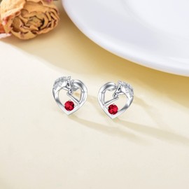 Sterling Silver Horse Stud Earrings with July Birthstone Crystal, Horse Jewellery Gifts For Girls Women Granddaughter (Simulated Ruby)