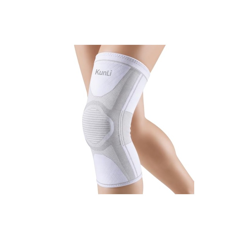 kunli Knee Support Sleeves 2 Pack, Non-Slip, Compression，White：M
