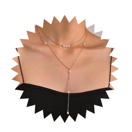 Inilbran Boho Layered Pearl Y Lariat Necklace Vintage Pearl Choker Necklace Gold Pearl Pendant Necklace Multilayer Pearl Y Drop Necklace Jewellery for Women and Girls, Zinc