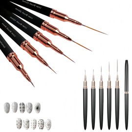 Metal Nail Art Pens, Set of 5, Line Art Pens, Ideal for Long Lines and Detail Drawing, Carefully Selected Nylon Bristles, Excellent Flexibility, Toughness, Durable, Variety of Sizes, Flexible and Easy