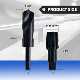 RURITKIT 1"-11-1/2 NPT Pipe Tap and 1-5/32" drill Set, Carbon Steel Hand Threading Plumbing Tap Set for Plumbers Mechanics DIY Thread cutting tools