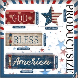 CroBlissful 4 Pcs Memorial Day Decorations Patriotic Tiered Tray Decorations 4th of July Table Sign Farmhouse Red White Blue Rustic Wood Block Stack Sign for Home Shelf Mantel(Star Independence Day)