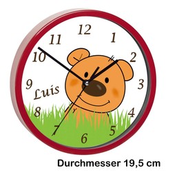 CreaDesign Children's Wall Clocks Silent Clock with (Desired Name) Children's Clock Cool Decoration for Children's Room Ideal for Girls and Boys Teddy Bear Motif