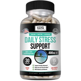Kaya Naturals - Natural Herbal Stress Relief Support Vitamin Supplement to Relax and Calm the Mind - Boost Mood - Happy Pills - Anxiousness Support - 30 Capsules