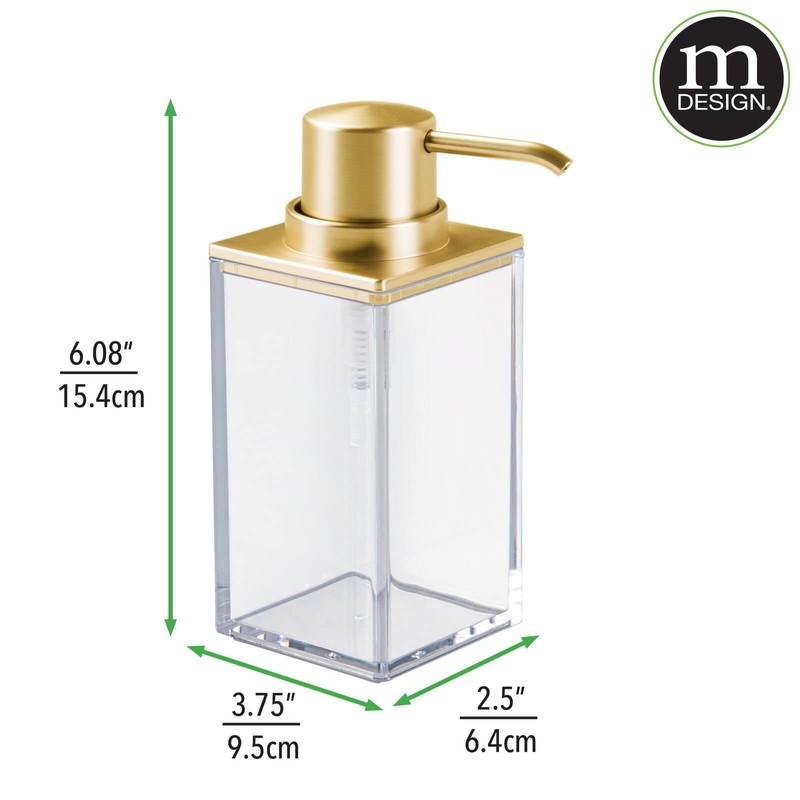 mDesign Rectangle Plastic Refillable Liquid Soap Dispenser Pump Bottle for