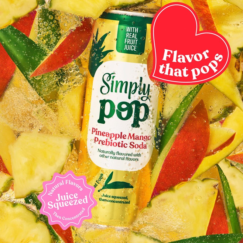 Simply POP Prebiotic Soda Pineapple Mango Cans, 12 fl oz,