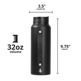 Elemental Iconic Stainless Steel Water Bottle with Straw - 32 oz Leak Proof Triple Wall Insulated Water Bottles for Travel and Sports - Reusable Gym Water Bottle with 2 Straws - Matte Black