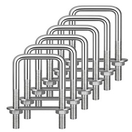 KAIYAYA Pack of 6 U-bolt U bracket with thread M6 50 x 80 mm stainless steel U screws square bracket bolts for fence posts, pipe attachment, car towing, lashing bracket