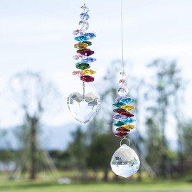 H&D HYALINE & DORA Crystal Rainbow Suncatcher Glass Heart Prism Chakra Colors Beads Pendant Window Decor,Pack of 2