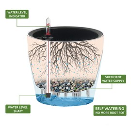 Dexceder 11x10 Inches Self Watering Planter Indoor Outdoor, Inner Pot Design, Thickened Table Flower Plant Pot with Water Level Indicator (Slate Gray Matte)