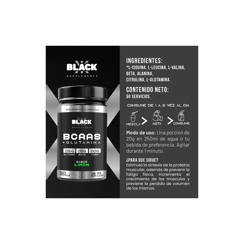 Black Supplements Aminoácidos Bcaas + Glutamina 1kg
