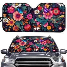 Floral Butterfly Car Windshield Sun Shade Lightweight Foldable Sunshade for Car Front Window Cover Blocks Heat Uv Ray Auto Sun Visor for Sedan SUV