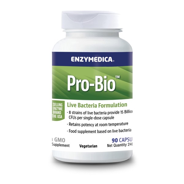 Enzymedica - Pro-Bio, for a healthy intestine, promotes digestion & regulates intestinal activity, reduces gases & bloating, with over 10 billion CFU, gluten free, dairy free, 90 capsules
