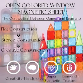 Magnetic Building Blocks, Magnetic Tiles, Magnets Children Stronger, Magnetic Building Blocks, Magnetic Toy for Gift, Learning Sensory Montessori Toy for 3+ Years Old Boys and Girls