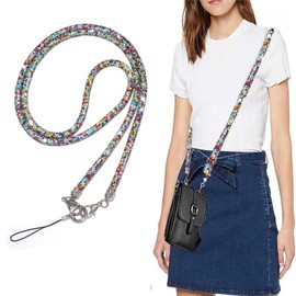 AOPNN Crossbody Phone Lanyard/Chain Water Diamond Universal Lanyard - Suitable for Most Mobile Phones and Bags (Rainbow Colors)