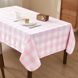 WAITER TREE Rectangle Checkered Tablecloth Water Resistant Spillproof and Washable Gingham Table Cloth for Dining Camping Picnic Outdoor Parties (Pink and White, 140 x 240cm)