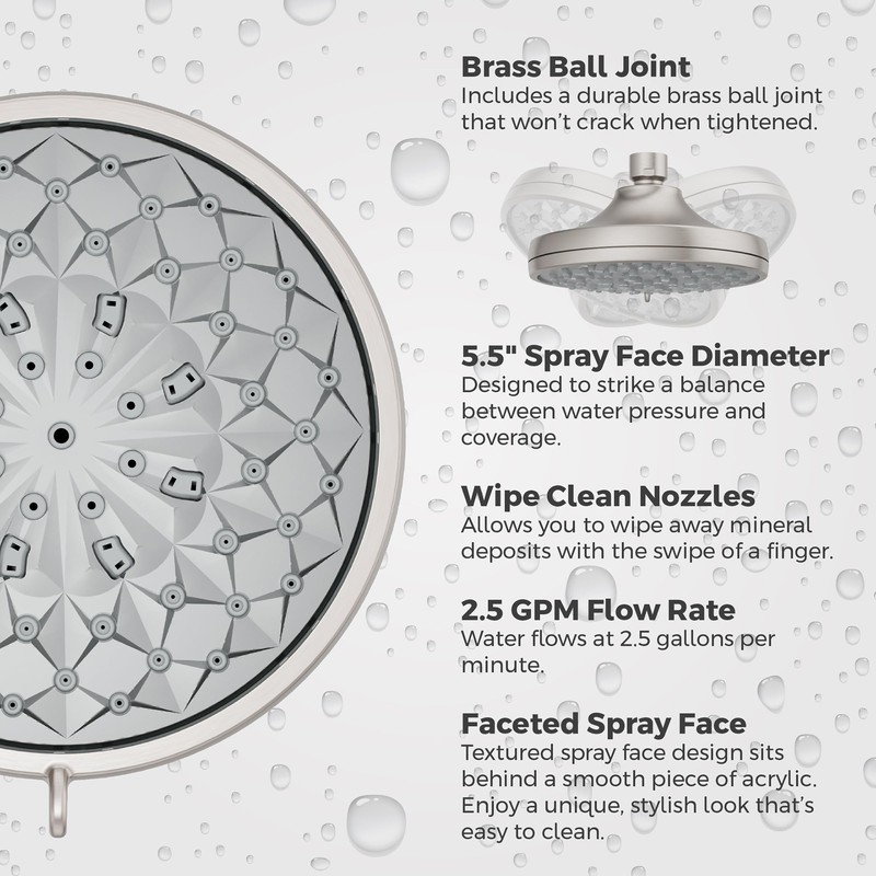 Pfister HydroFuse Shower Head, Shower Arm Not Included, 6-Function, 2.5