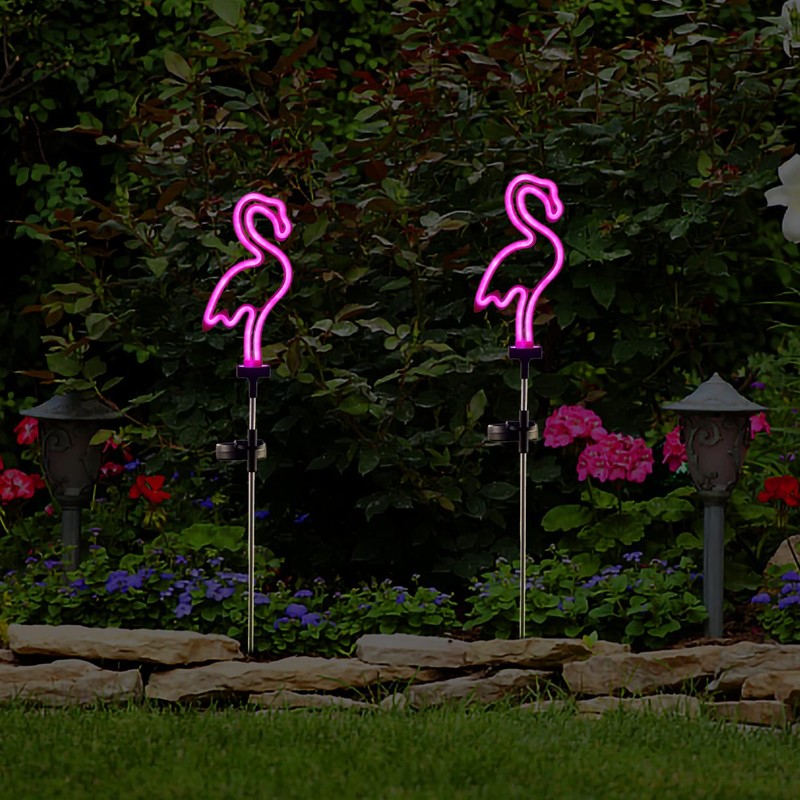 Flamingo Solar Garden Stake Lights, [Set of 2] Outdoor Solar