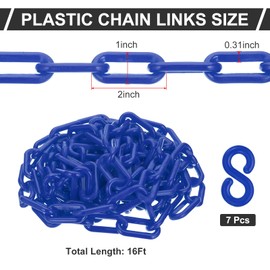PATIKIL Blue Plastic Chain, 16 ft 8 mm Barrier Chain Safety Barrier for Warning Safety Parking, Person Control, Fence, Gate, Concert, Construction Site, Barrier of Surfaces
