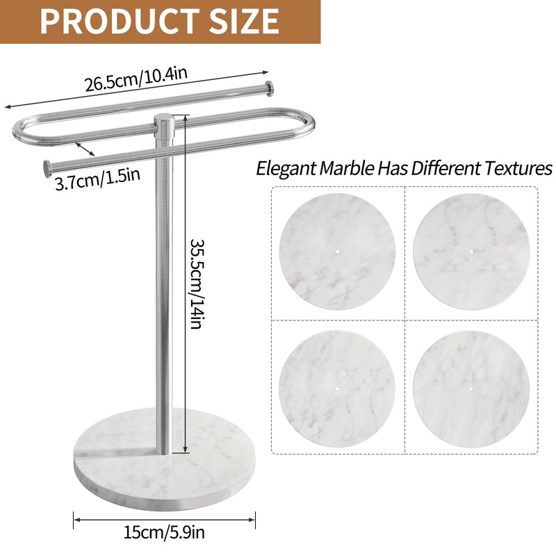 STWWO Countertop Towel Stand Free Standing with Marble Base, S-Shape