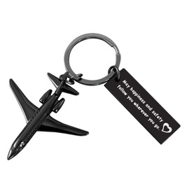 HOUGEBA Airplane Keychain Going Away Retirement Farewell Gift for Best Friend Coworker Pilot Flight Attendant Men and Women, Black-1, Small