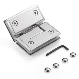 Heavy Duty Shower Glass Door Hinge,Solid One-Piece Precision Cast with 5mm Thick 304 Stainless Steel,for 5/16"-1/2" (8mm-12mm) Thick Frameless Bathroom Doors,Glass to Glass Mount,1 pc,Polished Chrome