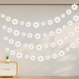 Ouligay Pack of 4 Daisy Banner Birthday Decoration, Daisy Garland Flowers Daisies, White Boho Flower Paper Garland Daisy Garland for Girls Birthday Decoration Party Accessories