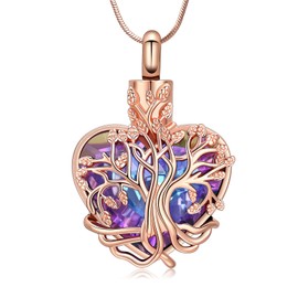 VCCWYQK Heart Tree of Life Urn Necklace for Ashes, Stainless Steel Cremation Jewelry for Women, Ashes Memorial Jewelry (F-4)