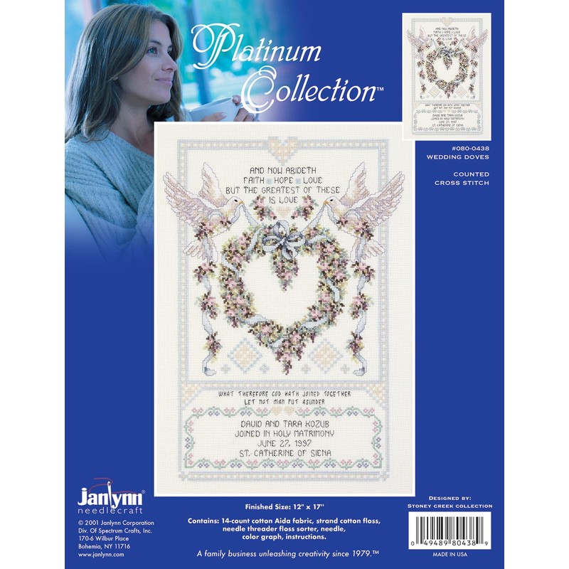 Janlynn Cross Stitch Kit, 17-Inch by 12-Inch, Wedding Doves