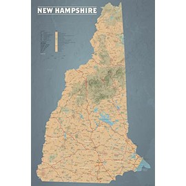 Best Maps Ever New Hampshire State Wall Map 24x36 Poster (Tan & Slate Blue)