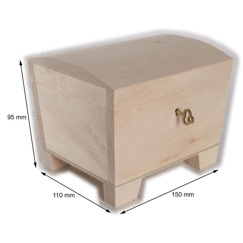 Small Wooden Storage Treasure Chest with Key Lock & Curved
