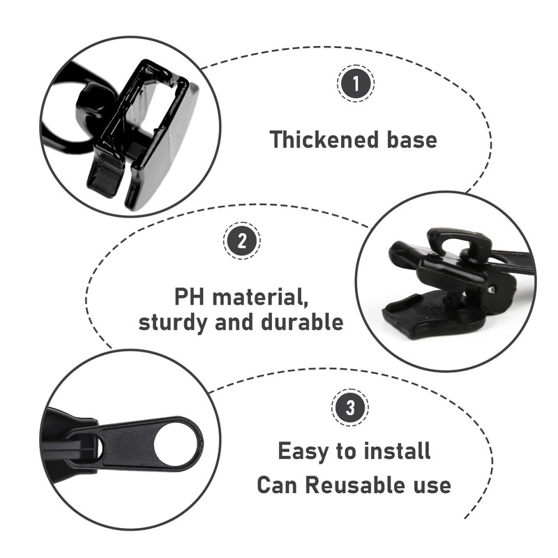 6PCS Zipper Repair Kit, Zip Puller Replacement Set, 3 Sizes