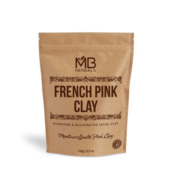 MB Herbals French Pink Clay 100 Gram (3.5 oz) | Montmorrillonite Pink Clay (French Rose Clay) | Mild, Hydrating Clay suitable for Sensitive Skin | Mined & Processed in India