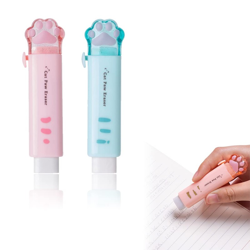 LEEQ Erasers - Pack of 2 Retractable Erasers, Cat Paw