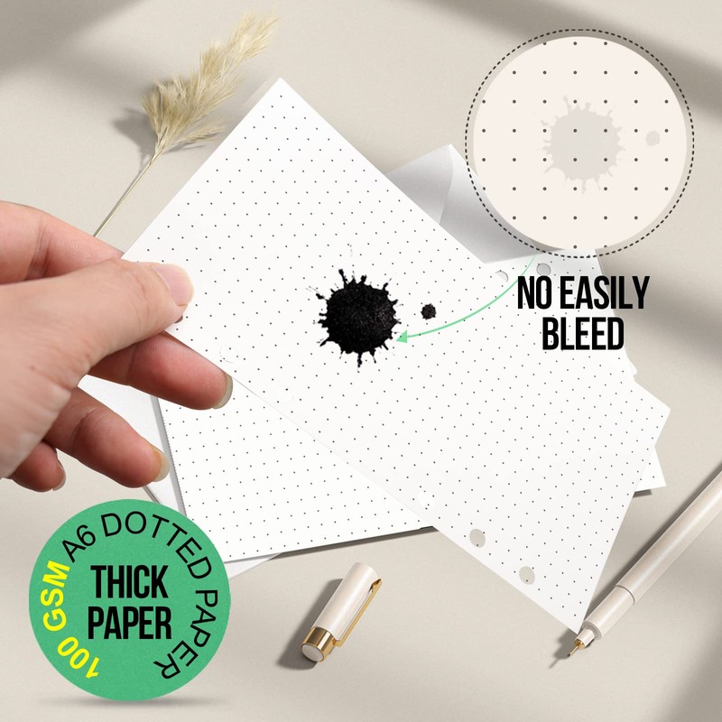 FANDAMEI 180 Sheets/360 Pages A6 Refills Dotted Paper, 100 GSM