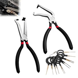 2 Pack Professional Electrical Disconnect Pliers with 8 Terminal Removal Tools-High Carbon Steel Connector Pliers Set,Universal Push Tab Style Plug Removal Tool for Spark Plugs,Hoses,Car Maintenance