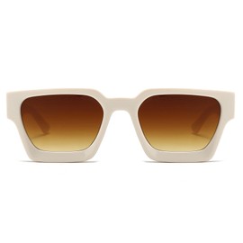 YAMEIZE Vintage Rectangular Sunglasses for Men Women Retro Square Sunglasses Trendy Square Frame UV400 Protection, Beige/Gradient Brown