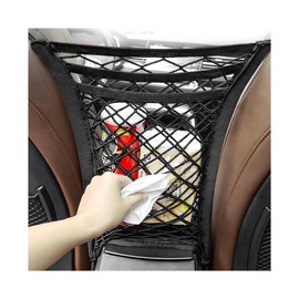ZNDAW 3-Layer Car Mesh Organizer, Seat Back Net Bag Stretchable Barrier of Backseat Pet Kids, Four-Side Elastic Storage Netting Pouch Cargo Tissue Purse Holder Between Front Seats