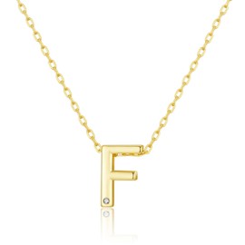 Philip Jones Gold Plated Initial Necklace Letter F Created with Zircondia® Crystals