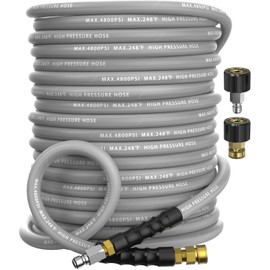 NAVOHEVEN 3/8" Pressure Washer Hose 100FT 4800 PSI, Kink Resistant Steel Braided Layer & NonMarking Rubber for Hot/Cold Water, High Power Washer Hose With 3/8 Inch Quick Connect & M22 Fitting, Gray