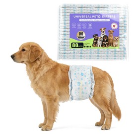 Dog Diapers Male 80 Count Belly Bands for Male Dogs M, Male Dog Diapers Disposable with Wetness Indicator Adjustable Male Dog Wraps Super Absorbent Leak-Proof for Incontinence Marking - Blue