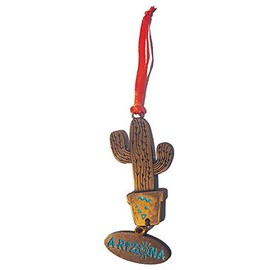 Cactus Miniature Ornament with Arizona Tag Bronze Charm Arizona Souvenir Southwest Mini Holiday Decorations