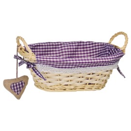 Premier Housewares Picnic Basket Bread Basket Wicker Basket Oval Hamper Baskets For Gifts Lining Woven Basket Purple H14x W27x D19