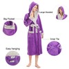 Inner Wish Women Hooded Plush Robe, Fleece Cozy Warm Bathrobe,VIOLET+LT.GREY,L/XL